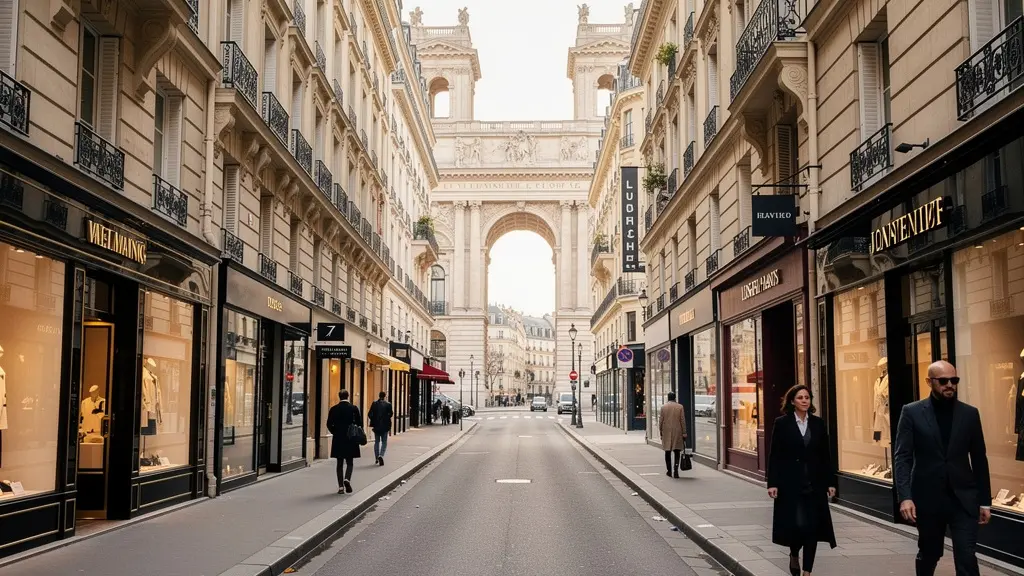 Vue de rue typique du quartier Madeleine dans le 8ème arrondissement de Paris